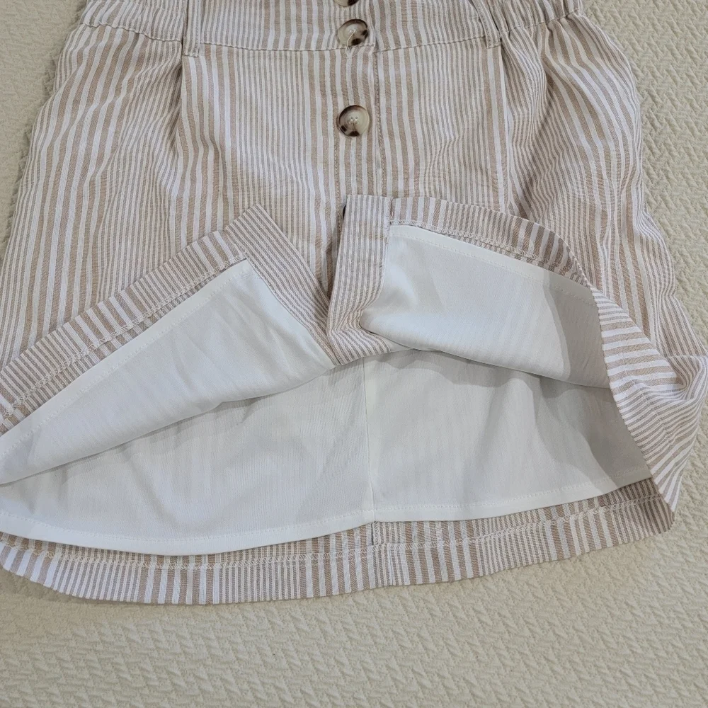 Favlux Stripes Cotton blend Paper bag Waist Skirt Size Large Button Front